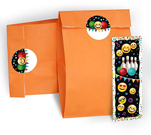 6 Lesezeichen + 6 Geschenktüten/orange + 6 Aufkleber Bowling Mitgebsel Gastgeschenke beim Kindergeburtstag Mädchen Jungen