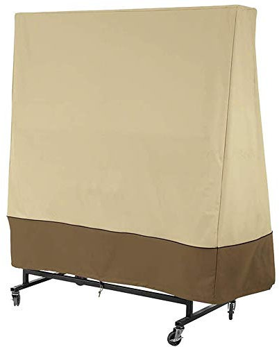 JQDZX Table Tennis Table Housse, Étanche, Résistance au Vent, Anti-UV, Résistant à la Déchirure, Bâche Housse de Protection, pour intérieur et extérieur (165x70x185cm,Rice Coffee)