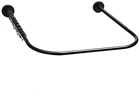 WEDSFC Duschvorhangstange Ohne Bohren,Chwarz U-Form Teleskopstange Duschstange Aus 304 Edelstahl, Eckduschstange Für Duschvorhang,Mit Duschvorhang,No,100×100×100cm