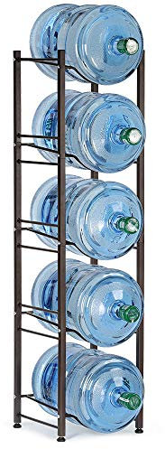 LIANTRAL 5 Gallon Water Jug Holder, 5-Tier Brown Heavy Duty Rack, Freestanding Bottle Organizer for Home Office