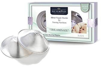 Original 999 Silver Nipple Shields for Breastfeeding Newborn, Soothe and Protect Sore Breasts and Cracked Nipples, Nickel Free Silver Nursing Cups, 2 Pieces (Large Trilaminate)
