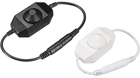 sourcing map LED Strip Light Dimmer Switch 12-24V DC PWM Rotary Inline Dimmer Controller with DC Connector for LED Strips Lights, Black White, Pack of 2
