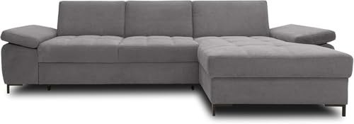 DOMO. collection Ecksofa Curacao, Sofa mit Federkern, Dunkelgrau | Longchair rechts mit Armlehnfunktion, L-Sofa mit Federkern, 297 x 160 x 84 cm (BxTxH)