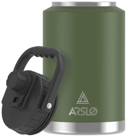 Arslo Pichet isotherme sous vide de 3,8 l, à double paroi en acier inoxydable 18/8 de qualité alimentaire, bouteille d'eau de 3,7 l, thermos chaud/froid, vert militaire