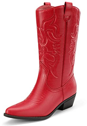 DREAM PAIRS Damen Cowboy Stiefel,Rot,39