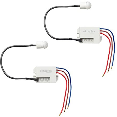 Oktaplex Jan 2er Set Einbau-Bewegungsmelder Aussen IP65 / IP20 360° Infrarot-Sensor klein 8m Reichweite 230V mit Dämmerungssensor