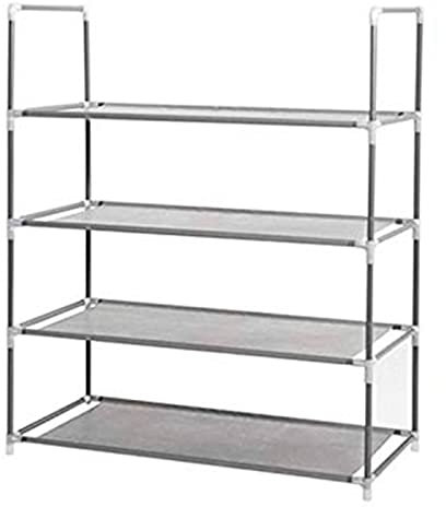 Tradineur - Zapatero de metal y tela de 72 x 58 x 27 cm, ideal para el hogar de color plateado , válido para distintos usos como decoración, estante, estantería, mueble (Plateado, 72 x 58 x 27 cm)