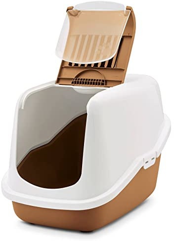 Inodoro moderno para gatos Nestor blanco y marrón, 56 x 39 x 38,5 cm