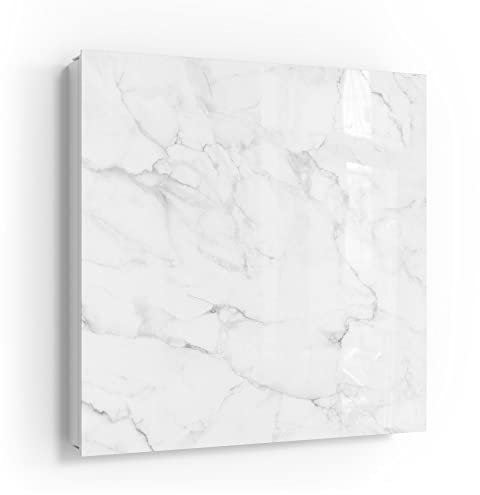 DEQORI Schlüsselkasten weiß | 30x30 cm | Motiv Marmorplatte im Detail | Glas & Metall Schlüssel-Box | Schlüsselschrank mit 50 Haken + 2 Magnete | Moderne Design Box magnetisch & beschreibbar