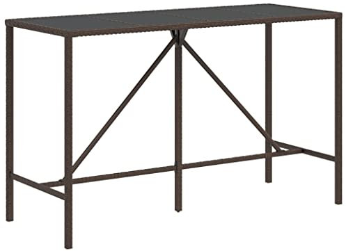 vidaXL Bartisch, Bistrotisch, Garten, Kneipe, Theke, Kaffee, Esstisch, Outdoor-Möbel, moderner Stil, mit Glasplatte, braun, Polyrattan
