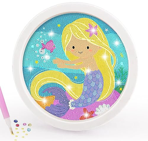 CAYUDEN 5D Diamond Painting Kits Meerjungfrau Diamant Malerei Sets für Kinder mit Hölzernem Rahmen 17cm Voller Bohrer Diamanten Kunst und Handwerk für Kinder von 6-8-10-12 Jahren Diamond Art Craft