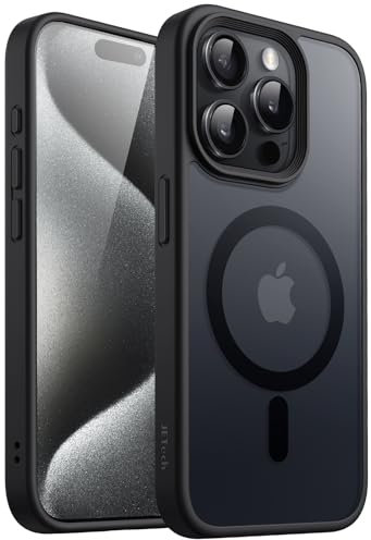 JETech Magnetisch Hülle für iPhone 15 Pro Max 6,7 Zoll Kompatibel mit MagSafe, Durchscheinende Matt Handyhülle Rückseite Dünn Stoßfest Schutzhülle (Schwarz)