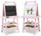 GOPLUS Chevalet Enfant Double Face avec Tableau Blanc/Noir Effaçable, Magnétique, Rouleau de Papier, 2 Boîtes de Rangement, pour 3+ Ans, Rose