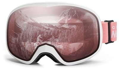 OutdoorMaster Owl Snow Ski Goggles for Kids OTG 100% UV Protection Anti Fog Snowboard Goggles over Glasses(White Frame+VLT 53% Red Lens)