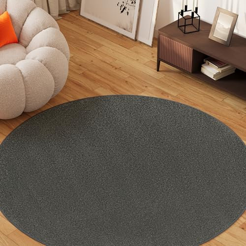 TAPISO Mono Rund Teppich Kurzflor Indoor Outdoor UV-beständig Dunkelgrau Einfarbig Wohnzimmer Schlafzimmer Kinderzimmer Modern Design ÖKO-TEX 120 x 120 cm