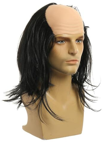 Dickly Glatze Perücke Kostüm Party Perücke Bequeme Glatze Verrückte Wissenschaftler Perücke Halloween Cosplay für Bühnenaufführung Dating Gefälligkeiten, schwarzes glattes Haar