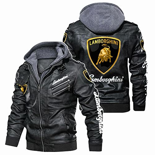 GIOPSQ Faux Cuir Bombardier Veste Pour Lambo﻿.RGhi.ni Imprimé Avec Amovible Capuche Coupe-Vent Courses Manteaux Extérieur/B/3XL