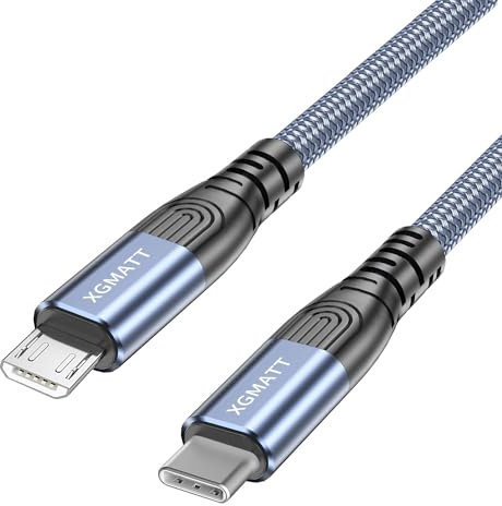 XGMATT USB C Auf Micro Kabel 2M, Nylon Ladekabel für Samsung Galaxy S7/S6/S4/J7/J5/Note 5, Huawei P Smart, Redmi, Nokia, Kindle - Blau
