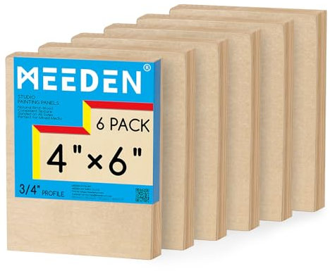 MEEDEN Unfinished Wood Canvas Board: 3/4” Deep 4x6” Wooden Canvas Panel Pack of 6 - Blank Cradled Wood Art Board for Painting
