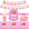 52Pcs Pink Paw Dog Party Supplies Set With Plates, Cups, Napkins and Tablecloth - Cartoon Decorations for Kids Birthday