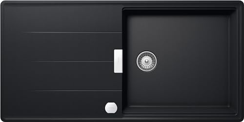 SCHOCK | Fregadero de cocina Tia D100L, 1 bañera ancha con escurridor, bañera reversible y desagüe de serie, material ®Cristadur, negro puro, 1000 x 500 mm