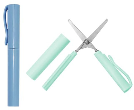 HZAOPZE 2 pcs Stiftförmige Schere Schere Schreibwaren, Faltbare Schere, Scharfe Antihaft-Schere Schere Kinder Geeignet für Büro Schule Zuhause Heimwerkerbedarf, Komfortabler Griff(grün und blau)