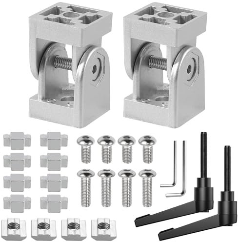 2PCS Gelenkverbinder Verbinder, Gelenk Aluprofil 30x30 Nut 8, Einstellbarer Winkelverbinder Zinklegierung, Flexibler Scharnier 180 ° Drehbereich, mit Klemmhebel, Montagezubehör für Aluprofil(Silber)