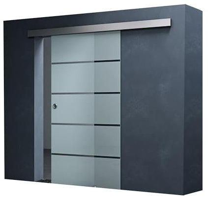 Mai & Mai Porta Scorrevole in Vetro 102,5x215cm, Porta Scorrevole con Sistema Softclose in Vetro Satinato 8mm in 5 Strisce con Binario e Maniglia Rotonda, Distanza dal Muro 25mm, Amalfi TS11H-1025