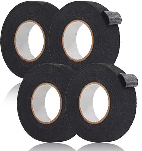 Rayconup Lot de 4 rubans adhésifs en tissu noir - Pour faisceau de câbles de voiture - 19 mm x 15 m