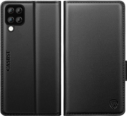CASBST for Samsung Galaxy A12/M12 Case, Kickstand Flip Leather Wallet Book Case with Card Slots Shockproof Magnetic Closure Protective Phone Case Cover Compatible with Samsung A12/M12 - Black