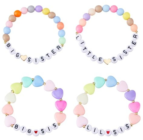 UNICRAFTALE 4 Stück Herz Armbänder Runde Perlen Stretch Armbänder Set Mit Armbändern Für Große Schwestern 4.3cm Buntes Armband Schwestern Schmuck Armband Geburtstagsgeschenke Für Frauen