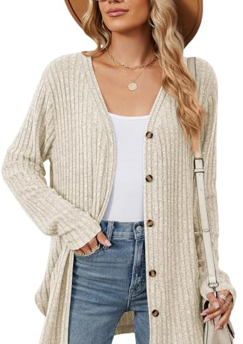 Atxnn Gilet Femme Cardigan Long en Tricot pour Femme Veste de Pull Chic et Elégante avec Boutons Hiver Casual Cardigan