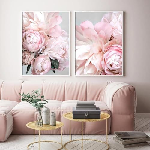 RDRDtbtr Peinture sur Toile tableau minimaliste avec pivoine rose - Affiche nordique scandinave - Decoration de salon - 40 x 60 cm - Sans cadre
