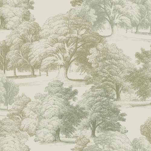 Belvoir Forest Green Wallpaper - Naturistic Trees Scenery Classic Stylish - Textured Non-Woven Paste The Wall