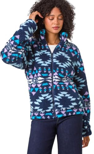 Roman Originals Soft Sherpa Fleece Jacket for Women UK - Ladies Autumn Everyday Winter Holiday Pull-On Comfy Soft Vacation Work Teddy Coat - Midnight - Size 10