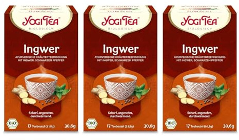 Yogi Tea Ingwer, 3x17 Beutel (51 Teebeutel) | Ayurvedischer Gewürz- und Kräutertee, natürlich koffeinfrei, Mischung aus Ingwer, schwarzem Pfeffer, Geeignet als Geschenk