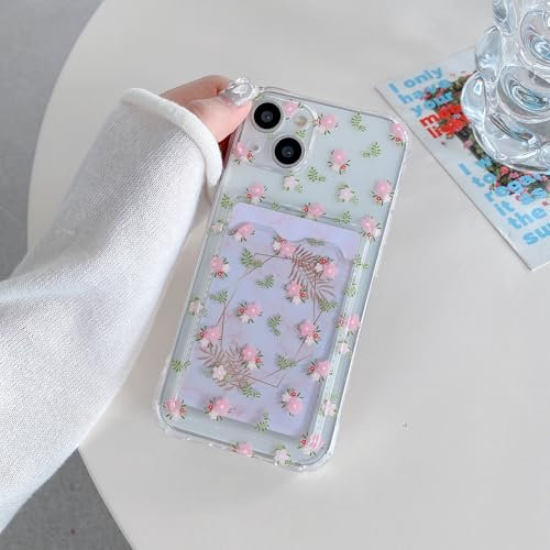 ZCDAYE Floral Clear Case for iPhone 11 with Card Holder, Elegant Cute Flower Woman Phone Case, Soft TPU Shockproof Protective Phone Cover for iPhone 11 (6.1 inches), Fresh Pink