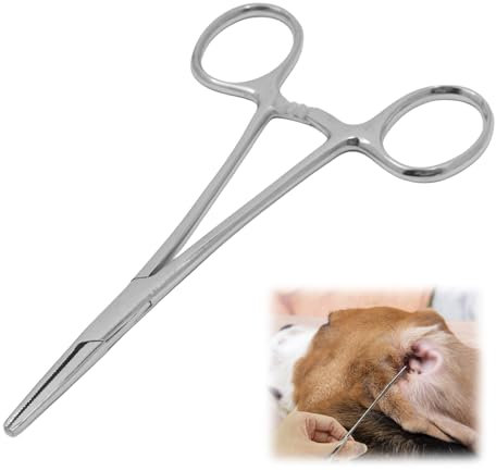Pince à Clamper, Pince de Verrouillage Inox, Poils de Chat et de Chien, Pince Piercing Courbe, Pince Droite, Pince pour la Pêche, Design Dentelé (1)