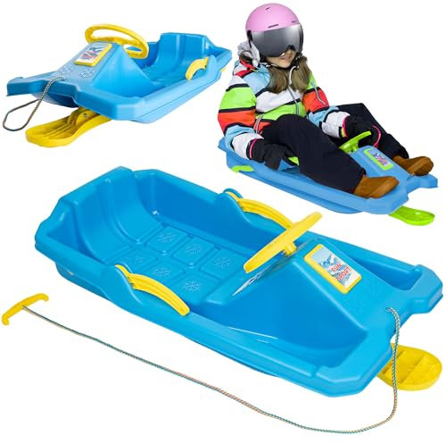 MOLTI Lenkschlitten, 84 cm, inkl. Zugseil ausgefeiltes Lenksystem kälte- und lichtbeständiger Kunststoff Winterspaß Schnee (Blau)