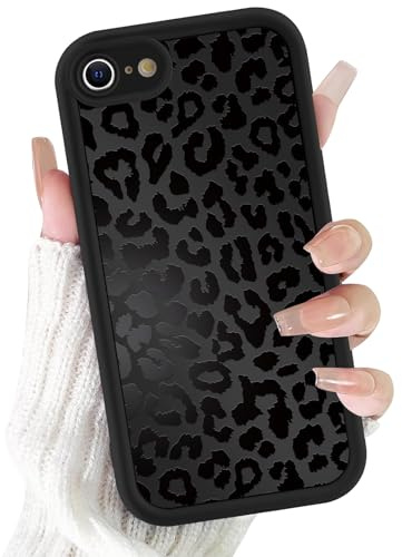 ZhuoFan Hülle für iPhone X/XS 5,8”, Aesthetic Leopard Muster Handyhülle Schwarz Matte Schutzhülle Ultra Weich Silikon Dünn TPU Case Stoßfest Kratzfest Bumper Cover, 05