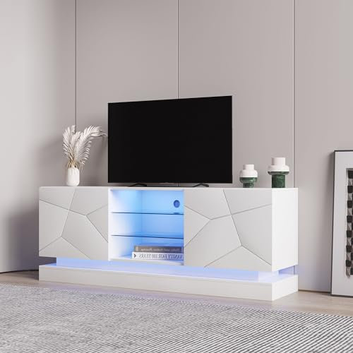 Jaxenor 160cm Led TV Schrank mit 2 SchranktüR, Moderner Fernsehschrank für 70 Zoll TV, TV Lowboard TV Bank TV Tisch TV Kommode TV MöBel TV Table TV Cabinet 16 Farbige, Weiß Mattierter