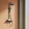 EMKE Columna de Ducha Termostática,3 Funciones Ducha de Mano, Cabezal de Ducha Grande de 260mm, Ajuste de Caudal de Agua, 355x400x1100mm,Negro Mate