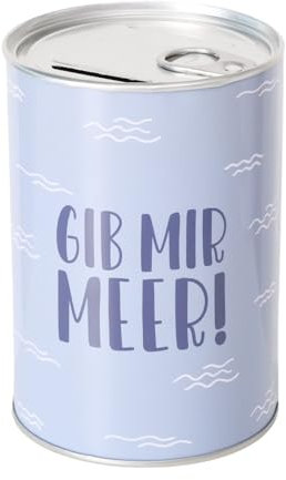 Spardose Sparschwein Schriftzug - Gib Mir Meer! - Metall Sparbüchse Geldgeschenk Geschenkidee Geldspardose Metallspardose 8,5 x 12,3 cm