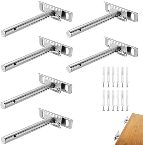 6 Pièces Support Etagere Invisible, Supports D'étagère en T Réglables de 120 mm Longueur, Comprenant 12 Tubes D'expansion + 12 Vis, pour Soutenir des Étagères en Bois, des Bibliothèques etc (Argent)