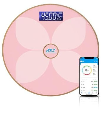Digitale Personenwaage, Impedanz, Bluetooth-Verbindung, Präzisionssensor, professionell, ultradünn, gehärtetes Glas, LCD-Display, max 180 kg (Rosa)