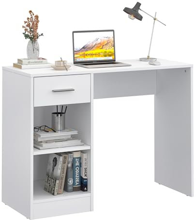 Panana 1 Drawer Wooden Computer Desk Work Table Home Office PC Desk Dressing Table with Shelves for Bedroom, 100cm x 40cm (White)
