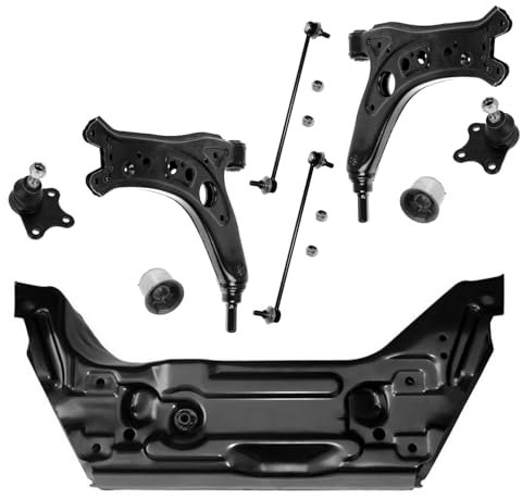 1x Achsträger 2x Querlenker Satz 2x Koppelstange Vorderachse für Skoda Fabia I II für Roomster 5J7 für VW Polo 9N 9N2 für Fox 5Z für Audi A2 8Z0 für Seat Cordoba 6L2 Ibiza III 6L1