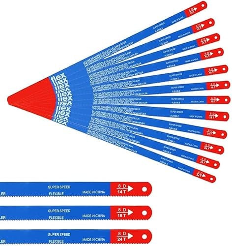 12 Pcs Bi-Metal Hacksaw Blades - 14/18/24 TPI Replacement Blades for Metal, Wood, and Plastic Cutting (300mm)