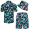 Chemise hawaïenne pour homme - Manches courtes - Flamant rose - Short d'été - Chemise hawaïenne et short de plage, vert, L