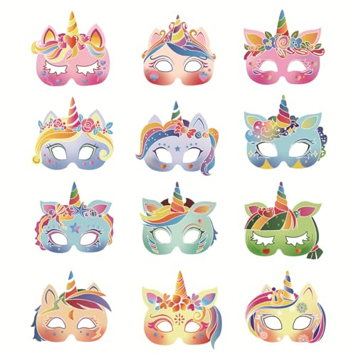 Palumma 12 Stück Fantasy Einhorn Maske Papier Farbe Einhorn Gesichtsmaske Party Lustige Geburtstag Party Papier Brille